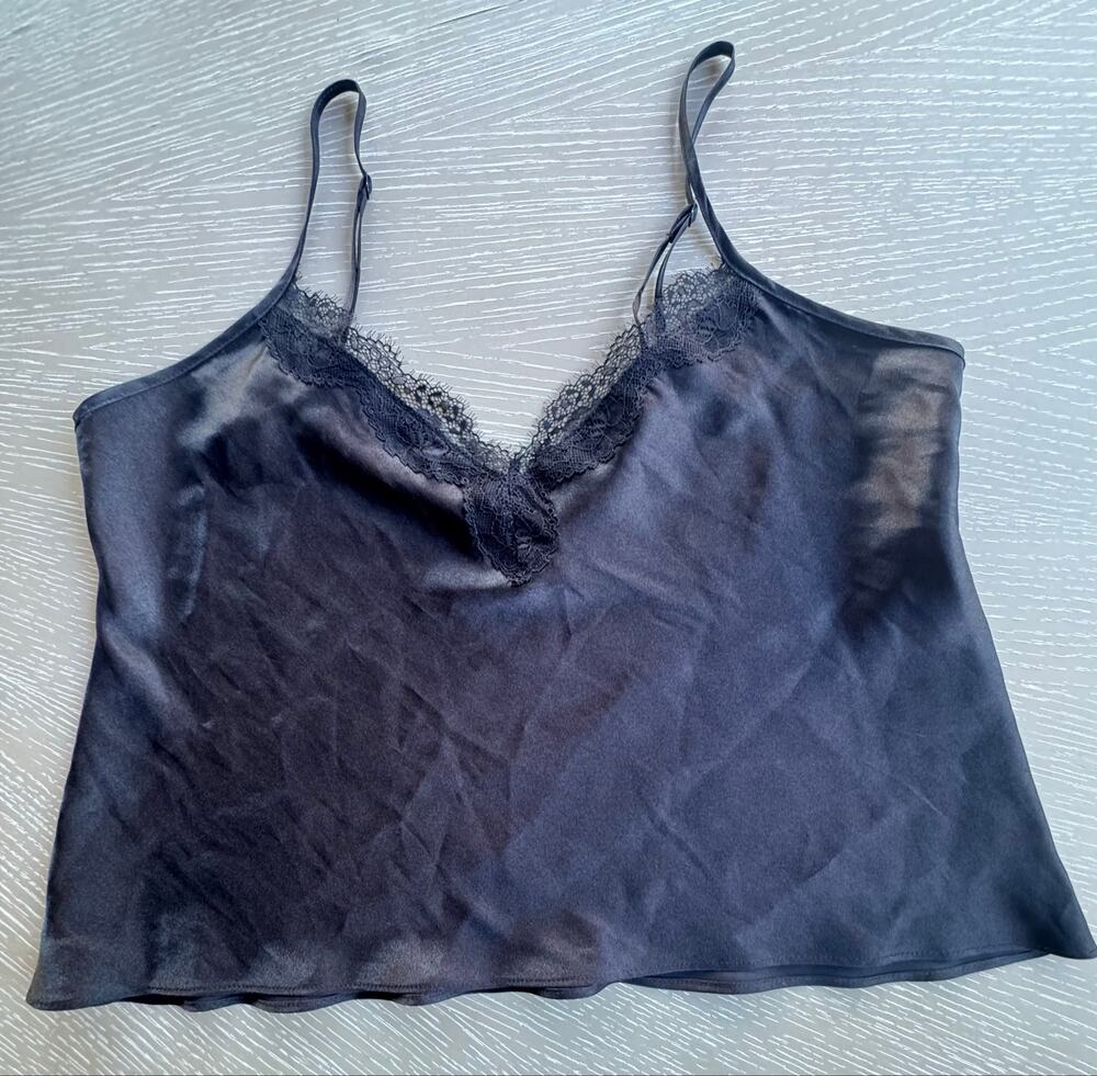 In Bloom by Jonquil Black Satin Lace Trim Camisole Top Cami Medium Goth Romantic